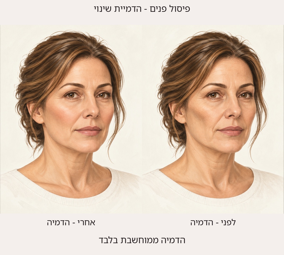 הדמיה ממוחשבת של פיסול פנים, לפני מימין ואחרי משמאל